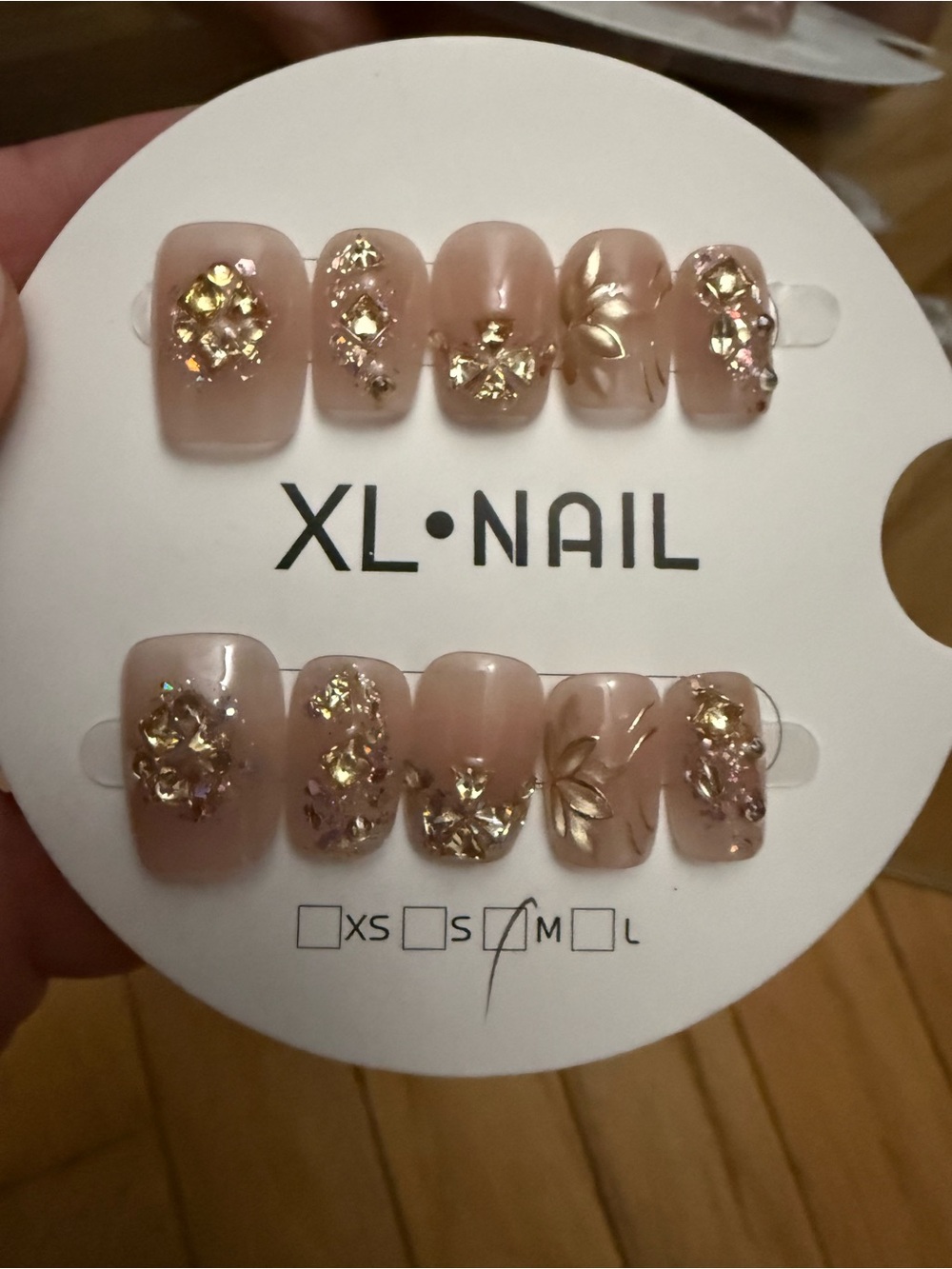 Nude Pink Press-On Nails with Gold Accents Size M